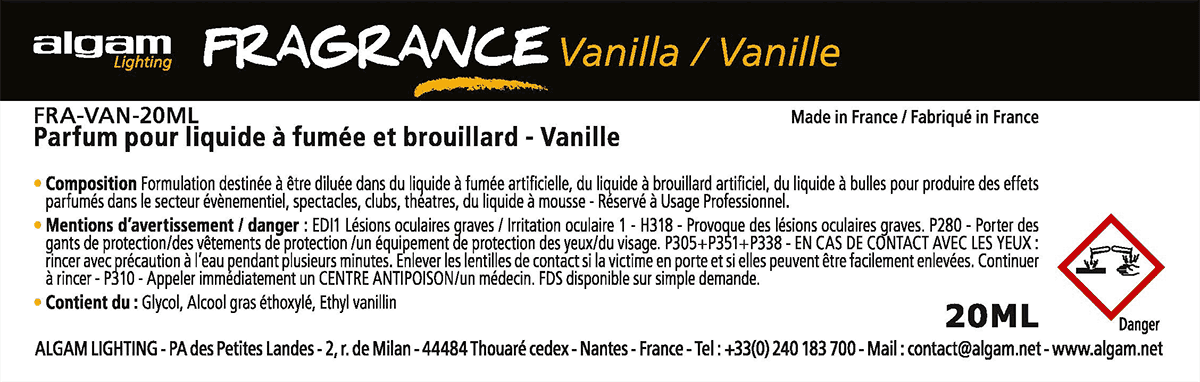 Algam Lighting Fragrance Vanille 20ml Pour FumÉe Et Brouillard - Vloeistof voor effectmachine - Variation 1