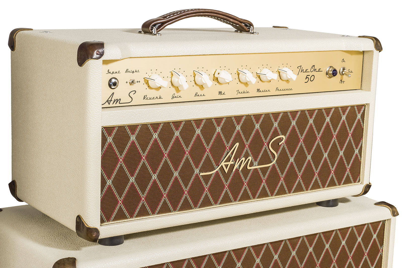 Ams Amplifiers The One 50 Analog Reverb Head 50w 6l6 + Cab 2x12 V30-ob White - Elektrische gitaar versterkerstack - Variation 1