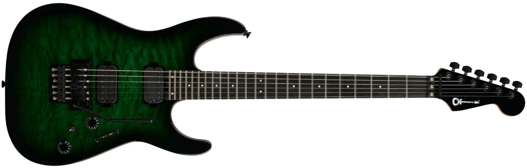 Charvel Dk24 Pro Mod Dinky Qm Plus Hh Fr Eb - Cloaked Emerald Green - Elektrische gitaar in Strat vorm - Main picture