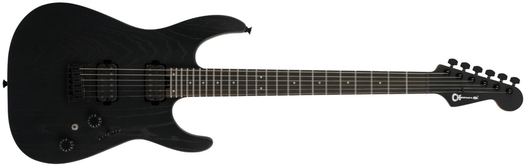 Charvel Dk24 Pro Mod Dinky Qm Plus Ht Hh Eb - Black Ash - Elektrische gitaar in Strat vorm - Main picture