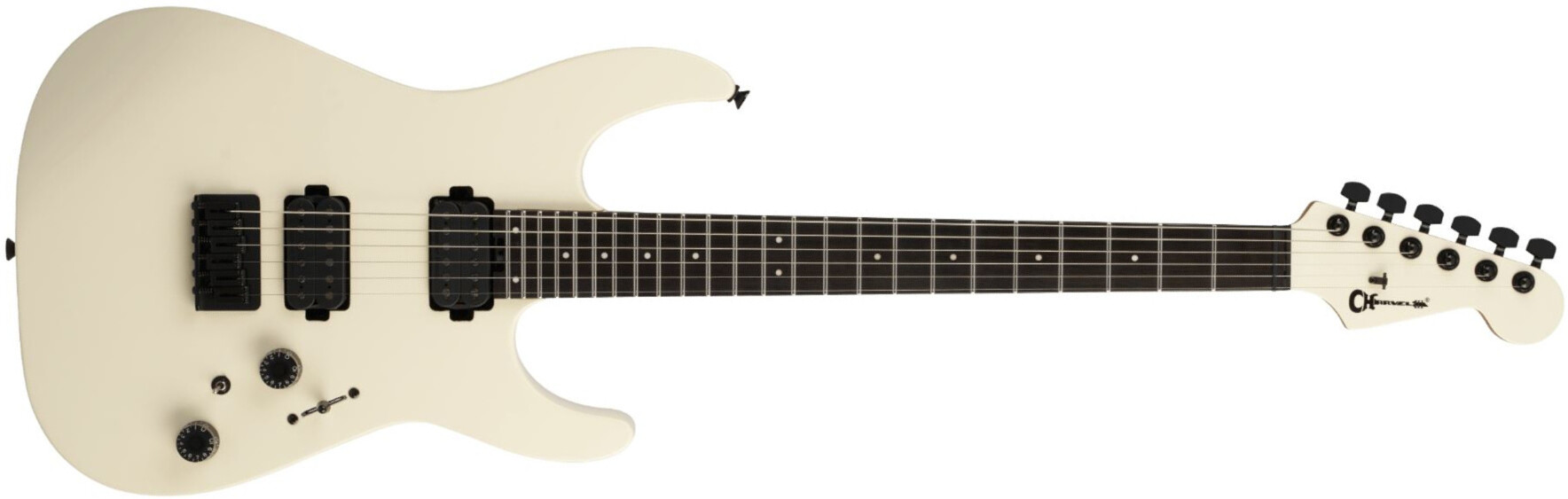 Charvel Dk24 Pro Mod Dinky Qm Plus Ht Hh Eb - Creme White - Elektrische gitaar in Strat vorm - Main picture