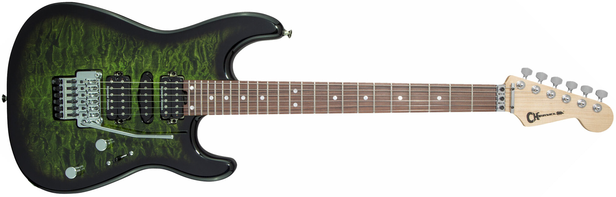 Charvel San Dimas Style 1 Hsh Qm Mj Jap Hsh Seymour Duncan Fr Pf - Transparent Green Burst - Elektrische gitaar in Str-vorm - Main picture