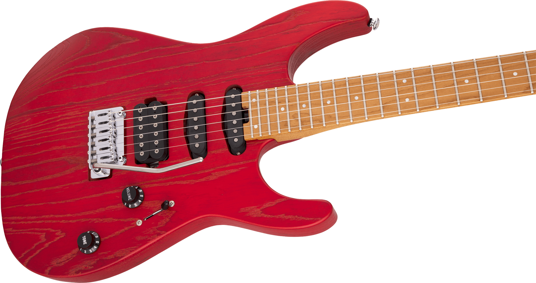 Charvel Dinky Dk24 Hss 2pt Cm Ash Pro-mod Seymour Duncan Trem Mn - Red Ash - Elektrische gitaar in Str-vorm - Variation 2