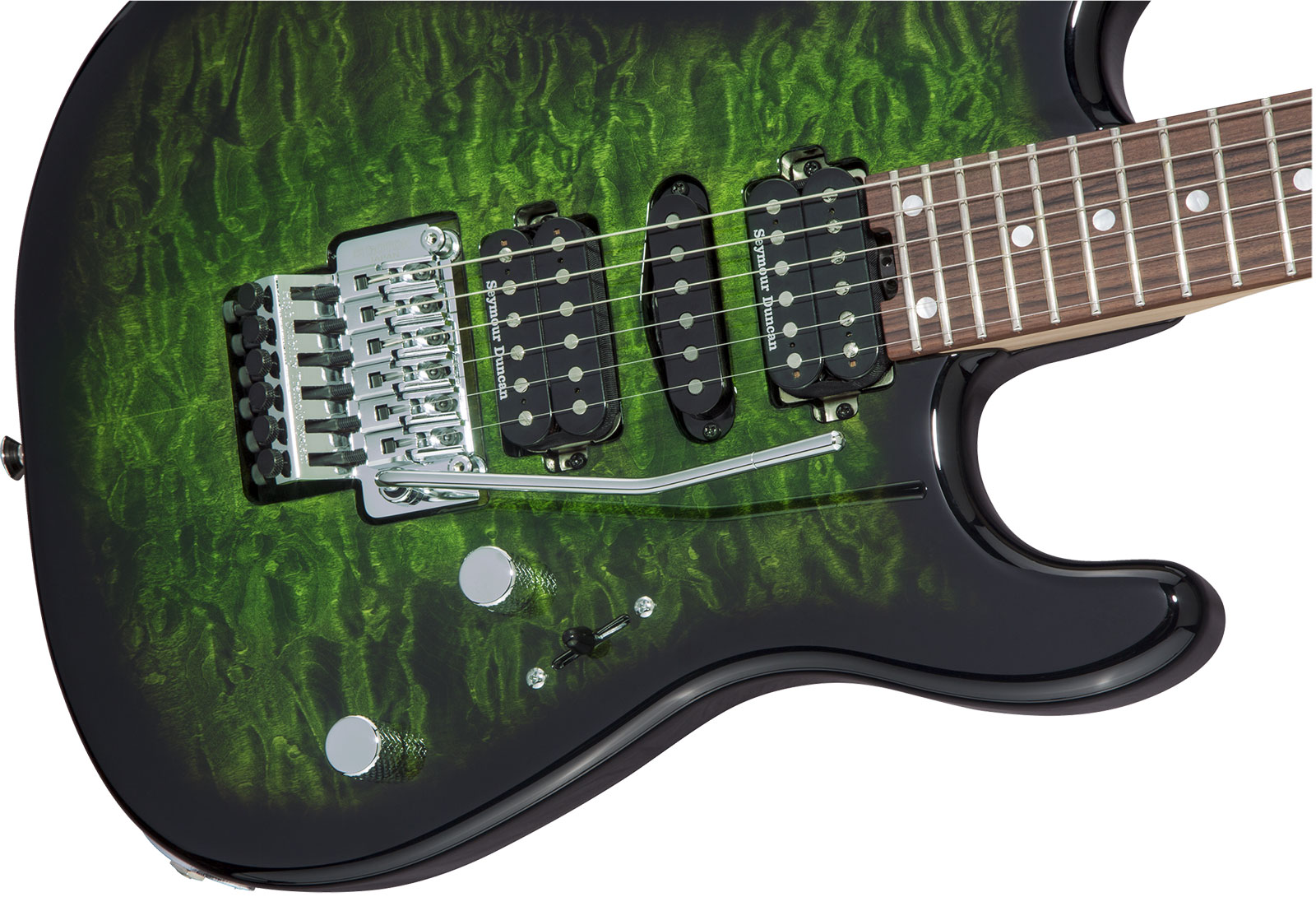 Charvel San Dimas Style 1 Hsh Qm Mj Jap Hsh Seymour Duncan Fr Pf - Transparent Green Burst - Elektrische gitaar in Str-vorm - Variation 2