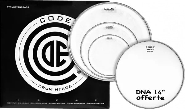 Vellen set Code drumheads Pack Tansparent Rock + 1 DNA 14 Offerte