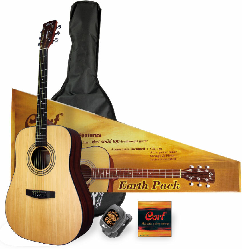 Cort Earth Pack Dreadnought Epicea Acajou Ova - Natural Open Pore - Western gitaar set - Main picture