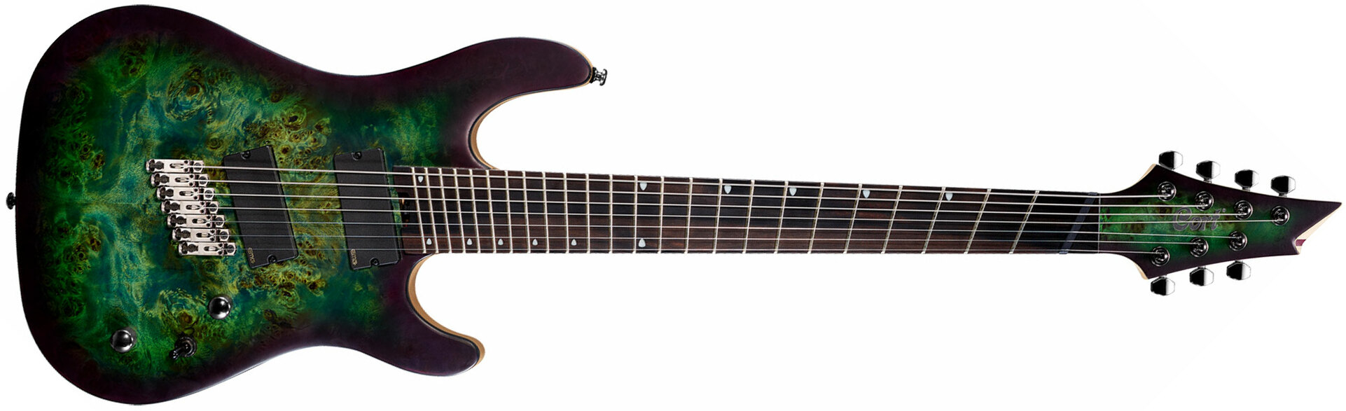 Cort Kx500ff 7-cordes Hh Emg Ht Eb - Star Dust Green - 7-snarige elektrische gitaar - Main picture