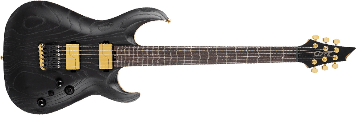 Cort Kx700tt True Temperament 2h Fishman Fluence Modern Ht Eb - Open Pore Black (gold Hardware) - Multi-scale gitaar - Main picture