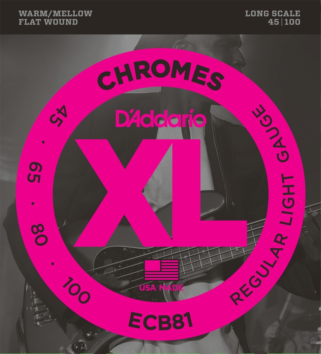 D'addario Jeu De 4 Cordes Ecb81 Chromes Flatwound Bass Long Scale Light 45-100 - Elektrische bassnaren - Main picture