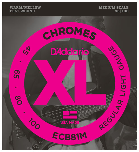 D'addario Ecb81m Chromes Flatwound Bass Medium Scale 4c 45-100 - Elektrische bassnaren - Main picture