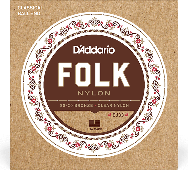 D'addario Ej33 Folk Nylon (6) 80/20 Bronze Wrap, Nylon Core, Clear Nylon Trebles Ball End - Nylonsnaren voor klassieke gitaar - Main picture