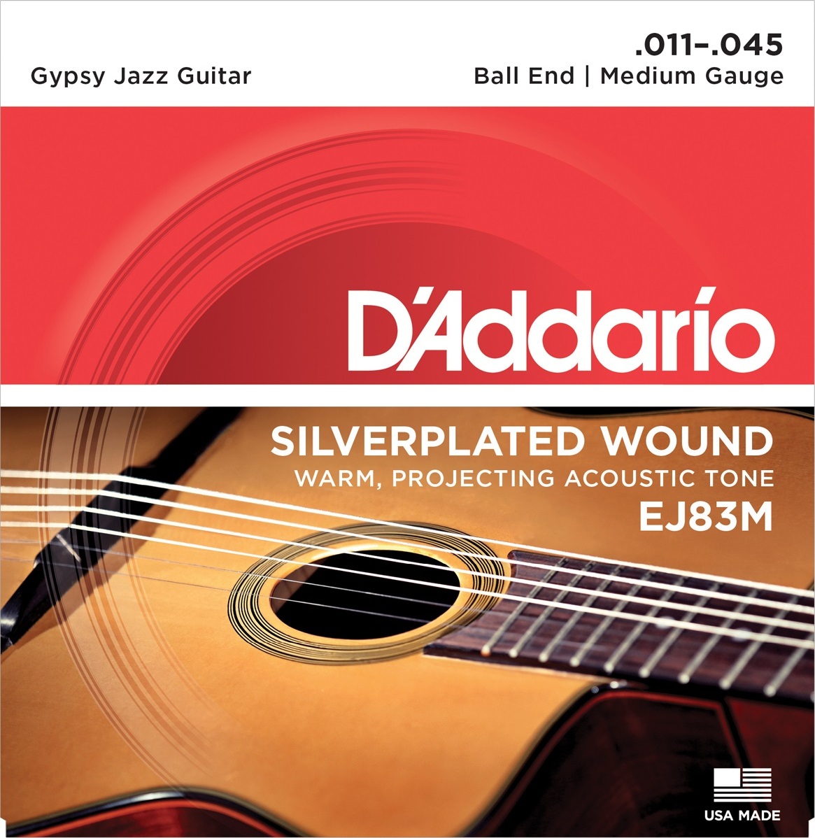 D'addario Ej83m Acoustic Gipsy Jazz Medium Ball End 11-45 - Nylonsnaren voor klassieke gitaar - Main picture