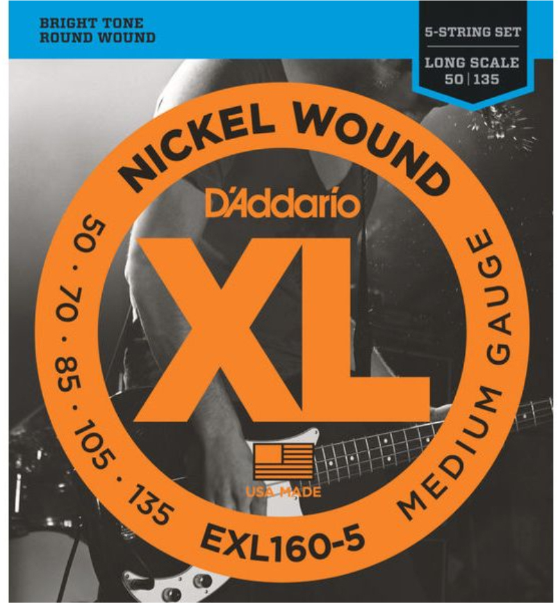 D'addario Exl160-5 Nickel Round Wound Electric Bass Long Scale 5c 50-135 - Elektrische bassnaren - Main picture