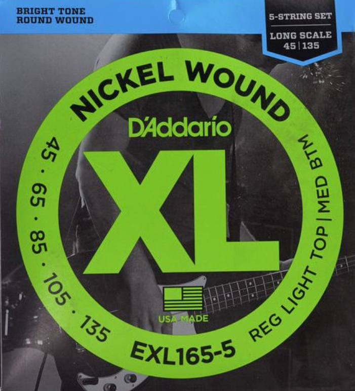D'addario Exl165-5 Nickel Round Wound Electric Bass Long Scale 5c 45-135 - Elektrische bassnaren - Main picture