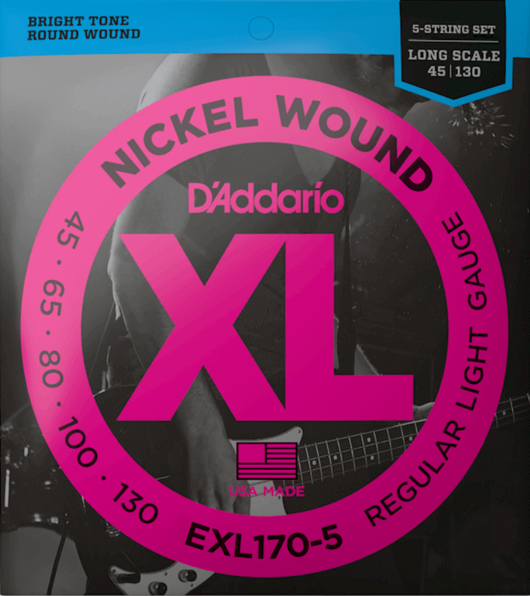 D'addario Exl170-5 Nickel Round Wound Electric Bass Long Scale 5c 45-130 - Elektrische bassnaren - Main picture