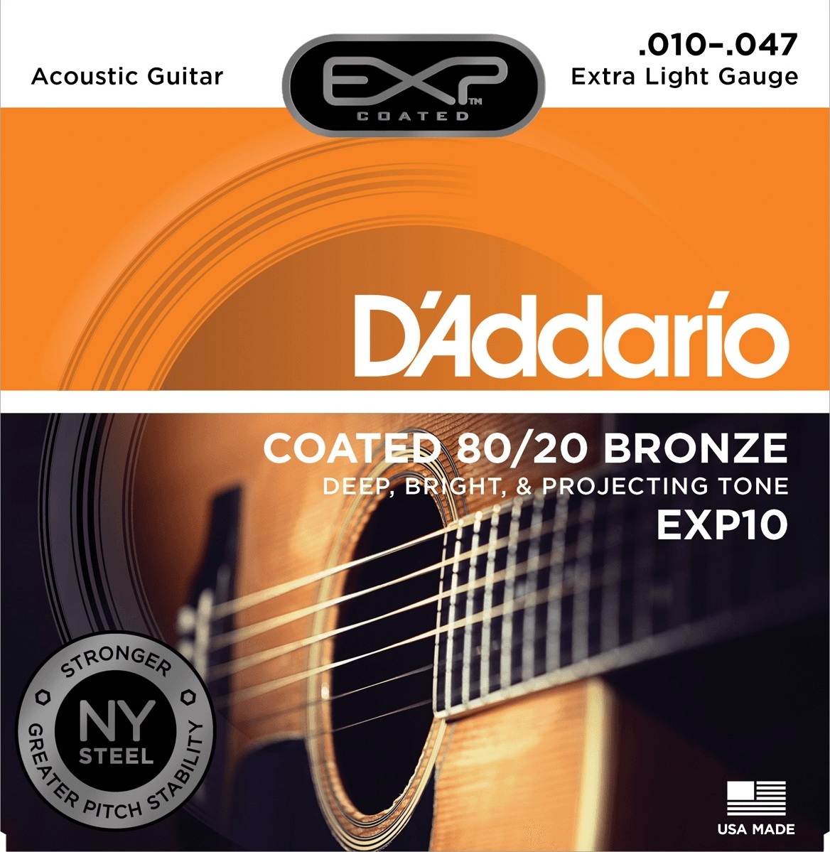 D'addario Jeu De 6 Cordes Exp10ny Coated 80/20 Bronze Extra Light 10-47 - Westerngitaarsnaren - Main picture