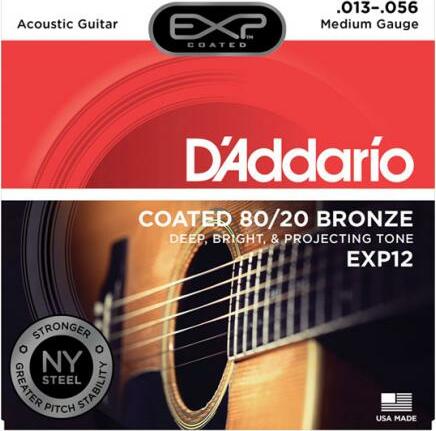 D'addario Jeu De 6 Cordes Exp12 Coated 80/20 Bronze Medium Gauge 13-56 - Westerngitaarsnaren - Main picture