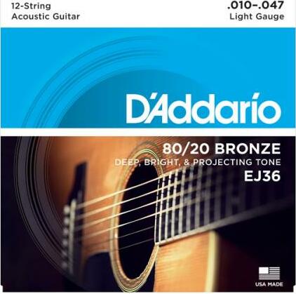 D'addario Jeu De 6 Cordes Guit. Folk 12c 80.20 Bronze 010.047 Ej36 - Westerngitaarsnaren - Main picture