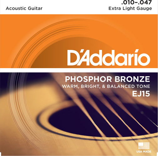 D'addario Jeu De 6 Cordes Phosphor Bronze Acoustic Guitar Ej15 Folk Extra Light 10-47 - Westerngitaarsnaren - Main picture