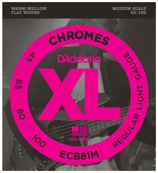 Elektrische bassnaren D'addario ECB81M Electric Bass 4-String Set Chromes Flatwound Medium Scale 45-100 - Set van 4 snaren