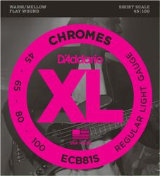 Elektrische bassnaren D'addario ECB81S Chromes Flatwound Bass, Short Scale, 45-100 - Set van 4 snaren