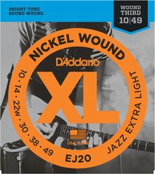 Elektrische gitaarsnaren D'addario EJ20 Nickel Wound, Jazz Extra Light, 10-49 - Snarenset