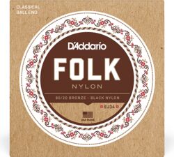 Nylonsnaren voor klassieke gitaar D'addario EJ34 Folk (6) 80/20 Bronze Wrap, Nylon Core - Snarenset