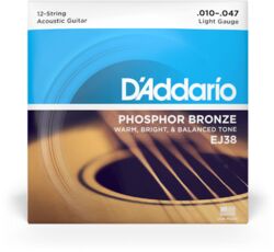 Westerngitaarsnaren D'addario EJ38 Phosphor Bronze 12-String Acoustic Guitar Strings, Light, 10-47 - Snarenset