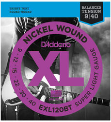 Elektrische gitaarsnaren D'addario EXL120BT Electric Balanced Tension Super Light 9-40