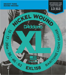 Elektrische gitaarsnaren D'addario EXL158 Nickel Round Wound, Baritone Light, 13-62 - Snarenset