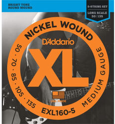 Elektrische bassnaren D'addario EXL160-5 Electric Bass 5-String Set Nickel Round Wound Long Scale 50-135 - 5-snarige set