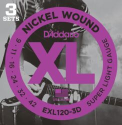 Elektrische gitaarsnaren D'addario EXL120-3D Electric 3SETS Super Light 09-42 - Snarenset