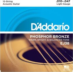 Westerngitaarsnaren  D'addario Phosphor Bronze EJ38 12-strings Light 10-47 - Snarenset