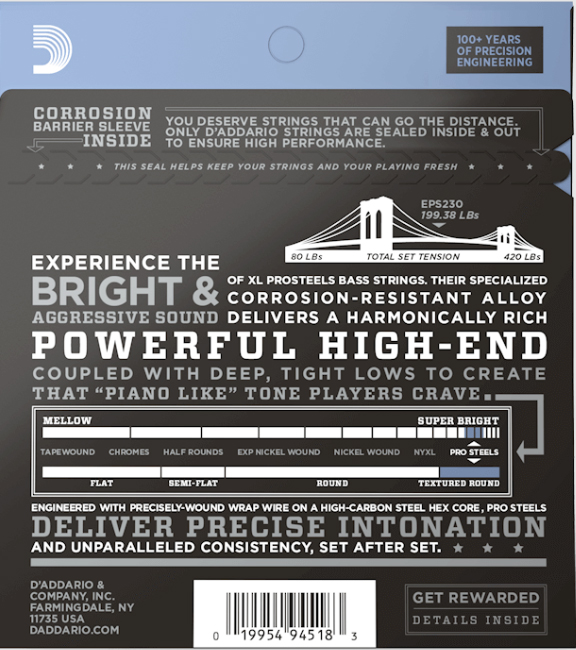 D'addario Eps160 Prosteels Round Wound Electric Bass Long Scale 4c 50-105 - Elektrische bassnaren - Variation 1