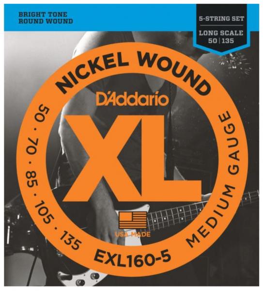 Elektrische bassnaren D'addario EXL160-5 Electric Bass 5-String Set Nickel Round Wound Long Scale 50-135