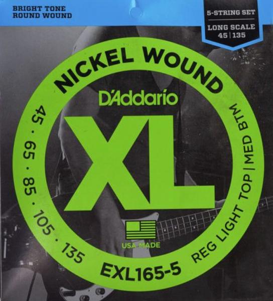Elektrische bassnaren D'addario EXL165-5 Electric Bass 5-String Set Nickel Round Wound Long Scale 45-135
