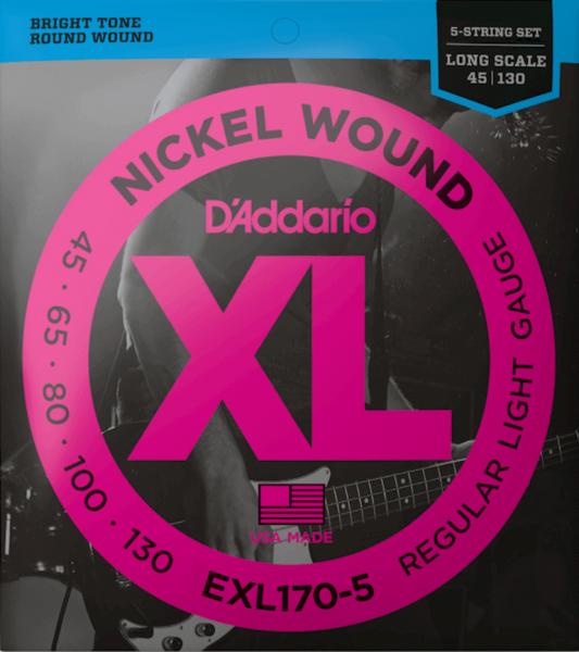 Elektrische bassnaren D'addario EXL170-5 Electric Bass 5-String Set Nickel Round Wound Long Scale 45-130
