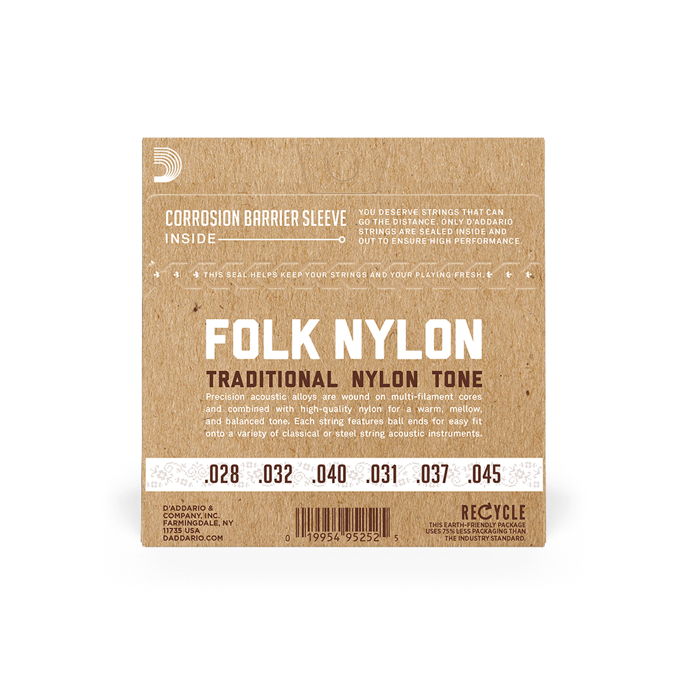 D'addario Ej34 Folk (6) 80/20 Bronze Wrap, Nylon Core, Black Nylon Trebles Ball End - Nylonsnaren voor klassieke gitaar - Variation 2