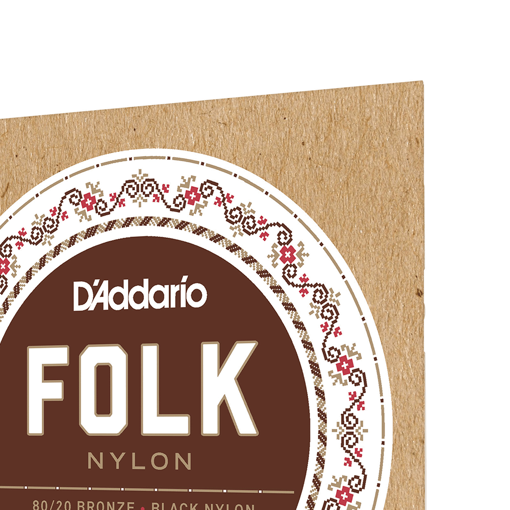 D'addario Ej34 Folk (6) 80/20 Bronze Wrap, Nylon Core, Black Nylon Trebles Ball End - Nylonsnaren voor klassieke gitaar - Variation 3