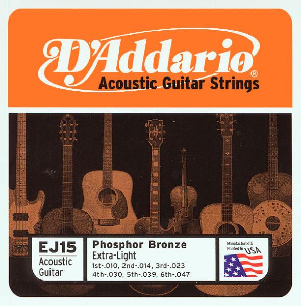 D'addario Jeu De 6 Cordes Phosphor Bronze Acoustic Guitar Ej15 Folk Extra Light 10-47 - Westerngitaarsnaren - Variation 1