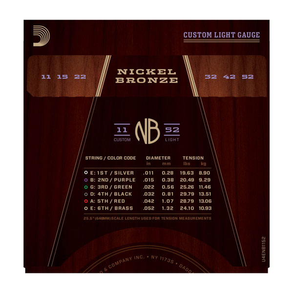 D'addario Jeu De 6 Cordes Nickel Bronze Acoustic Guitar Nb1152 Custom Light 11-52 - Westerngitaarsnaren - Variation 2
