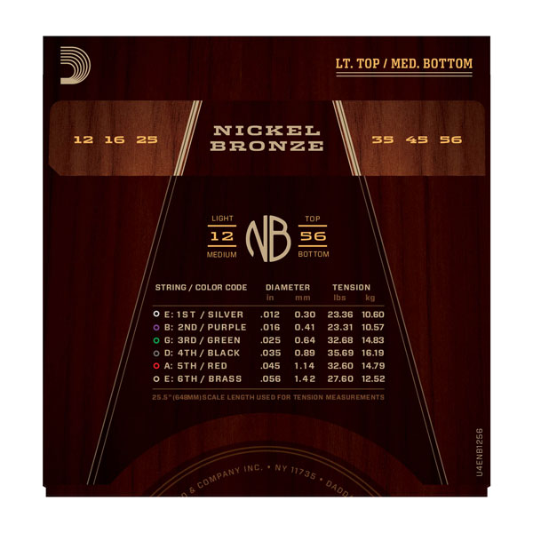 D'addario Jeu De 6 Cordes Nickel Bronze Acoustic Guitar Nb1256 Light Top Medium Bottom 12-56 - Westerngitaarsnaren - Variation 2