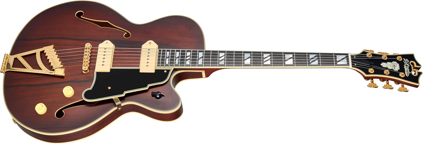 D'angelico 59 Deluxe 2s P90 Ht Eb - Satin Brown Burst - Hollow bodytock elektrische gitaar - Variation 1