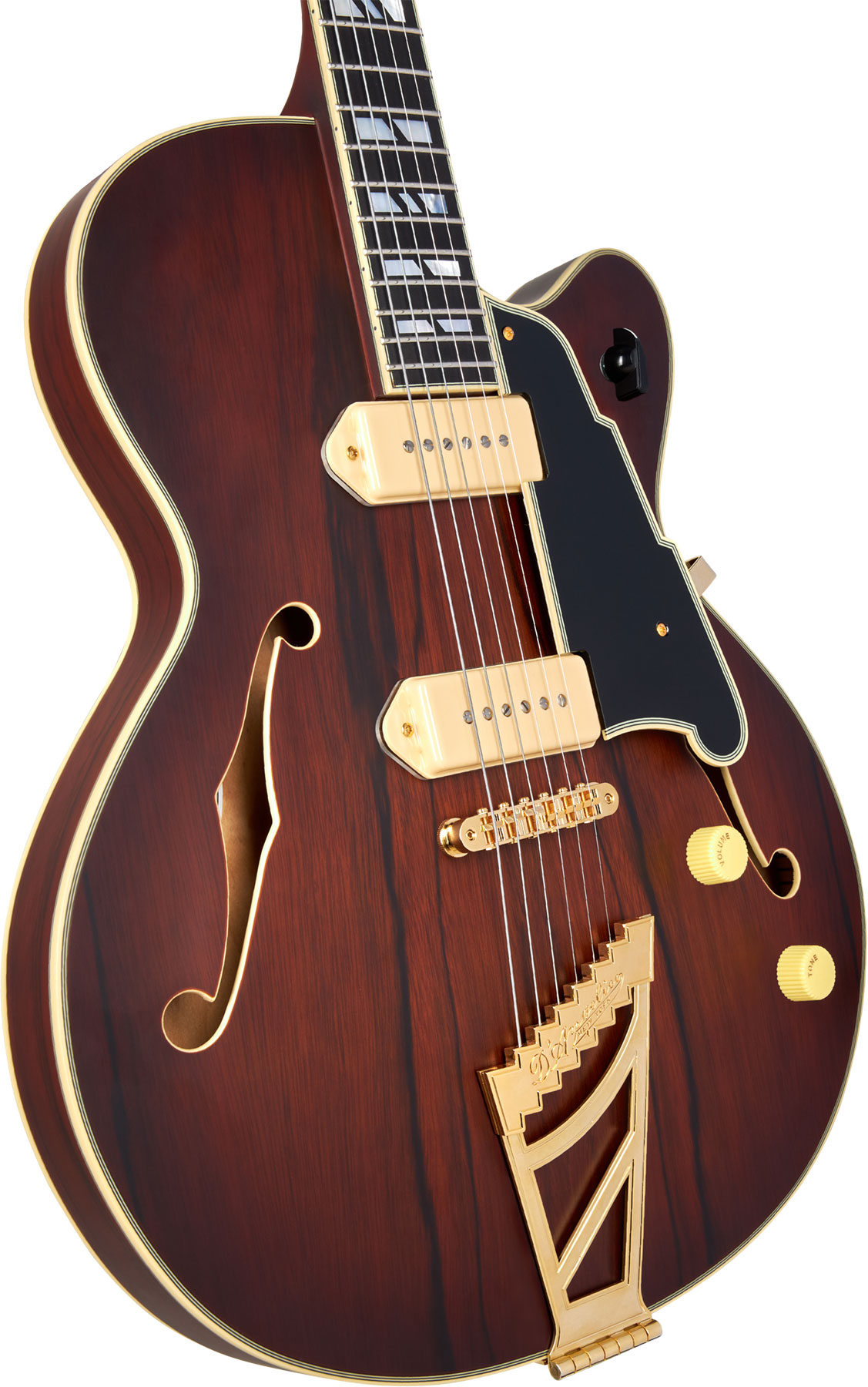 D'angelico 59 Deluxe 2s P90 Ht Eb - Satin Brown Burst - Hollow bodytock elektrische gitaar - Variation 3