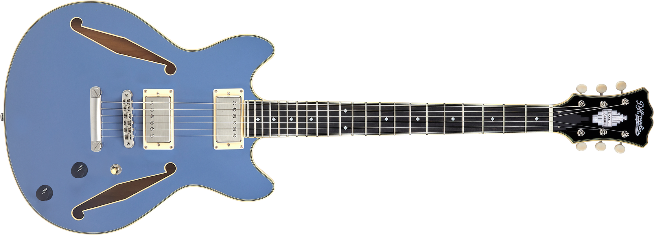 D'angelico Mini Dc Tour Excel 2h Ht Eb - Slate Blue - Semi hollow elektriche gitaar - Main picture