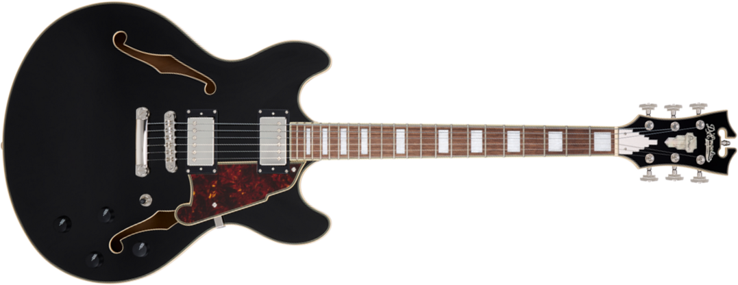 D'angelico Premier Dc 2h Ht Wal - Solid Black - Semi hollow elektriche gitaar - Main picture
