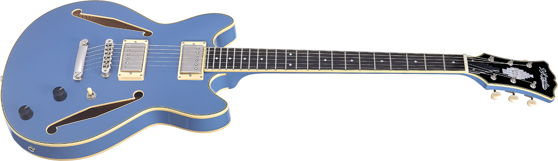 D'angelico Mini Dc Tour Excel 2h Ht Eb - Slate Blue - Semi hollow elektriche gitaar - Variation 1