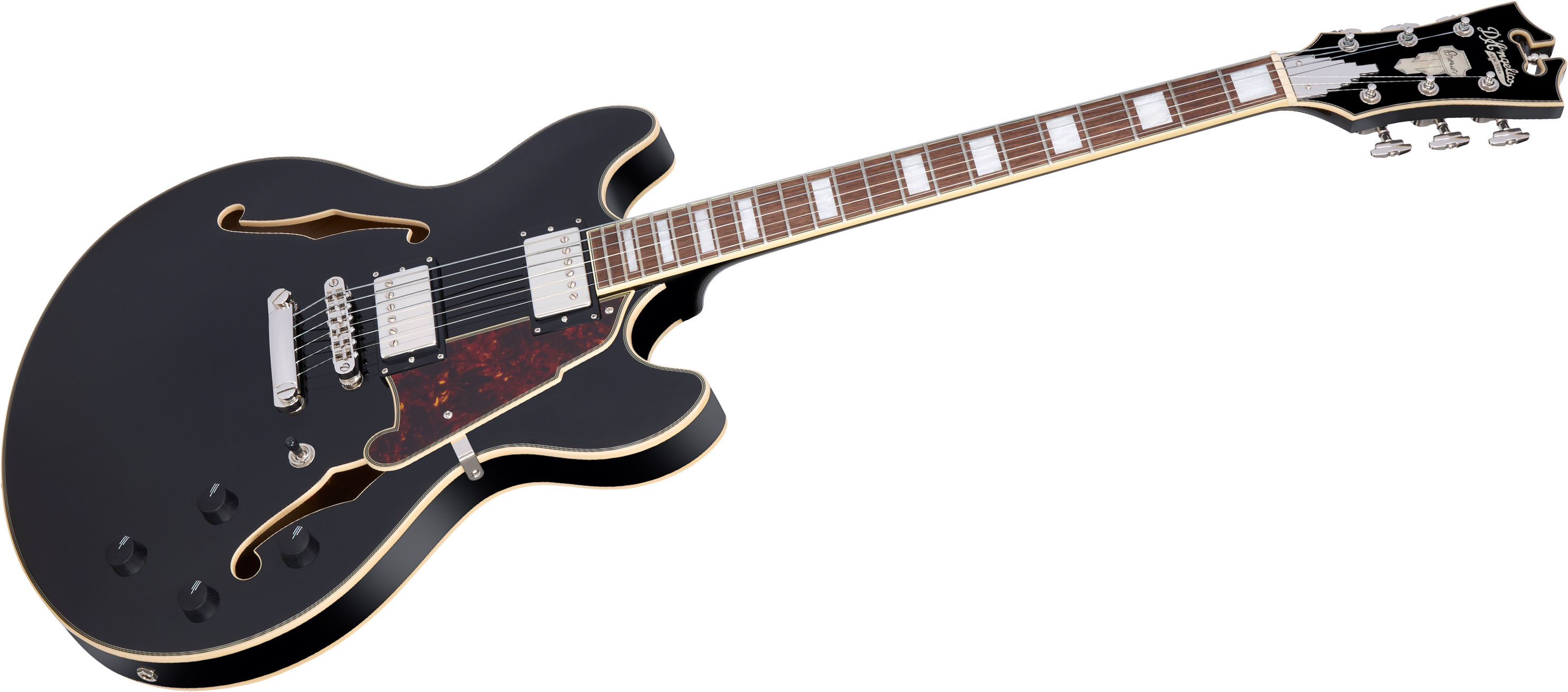 D'angelico Premier Dc 2h Ht Wal - Solid Black - Semi hollow elektriche gitaar - Variation 2