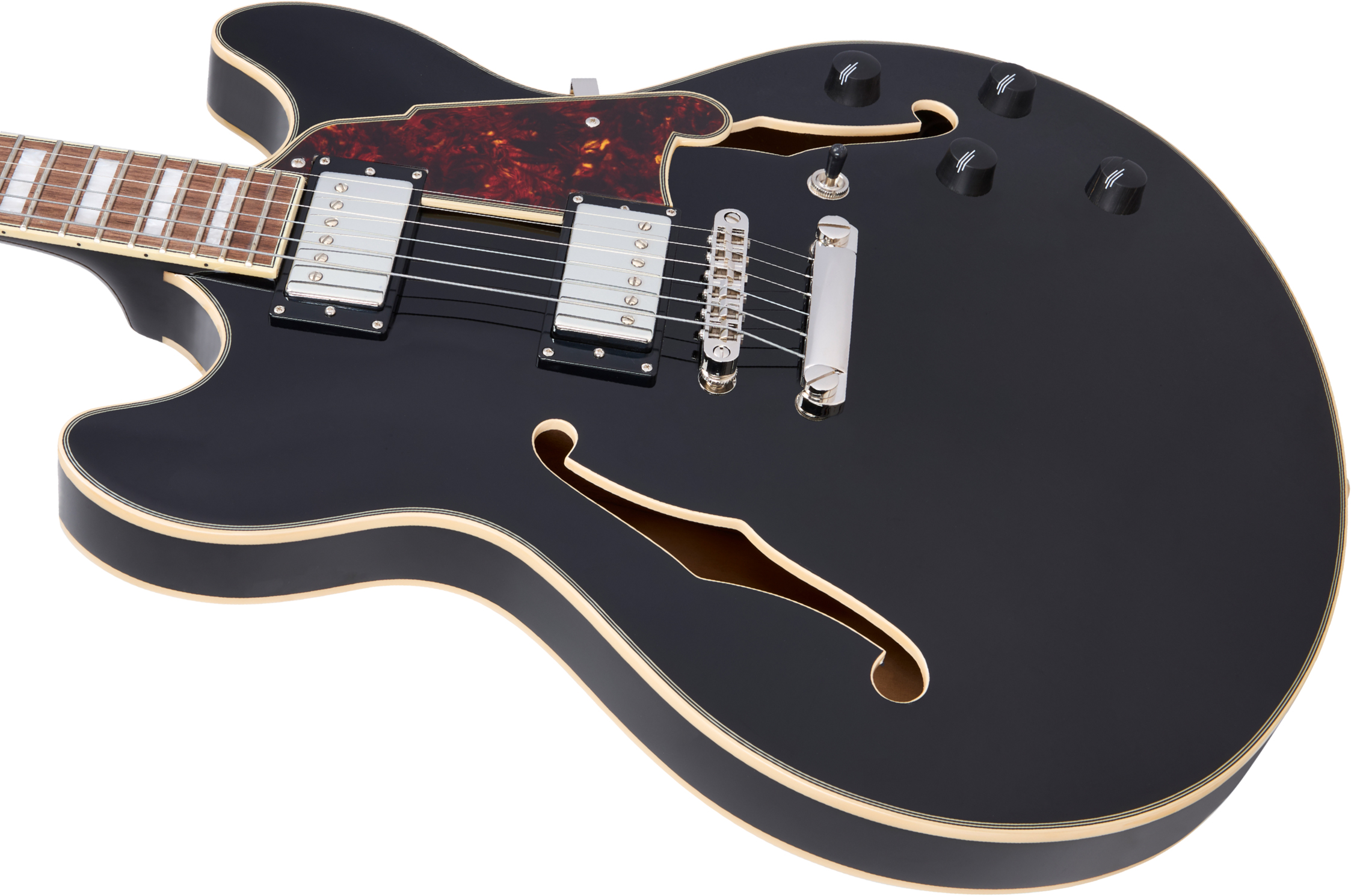 D'angelico Premier Dc 2h Ht Wal - Solid Black - Semi hollow elektriche gitaar - Variation 3