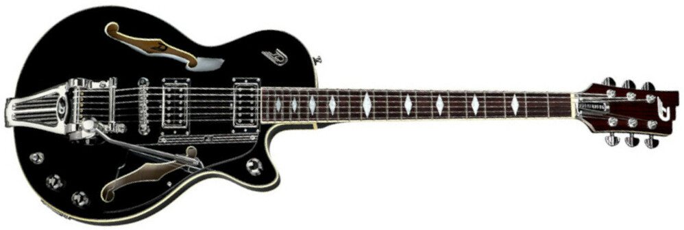 Duesenberg Starplayer Tv Deluxe Double F-hole Hs Trem Rw - Black - Semi hollow elektriche gitaar - Main picture